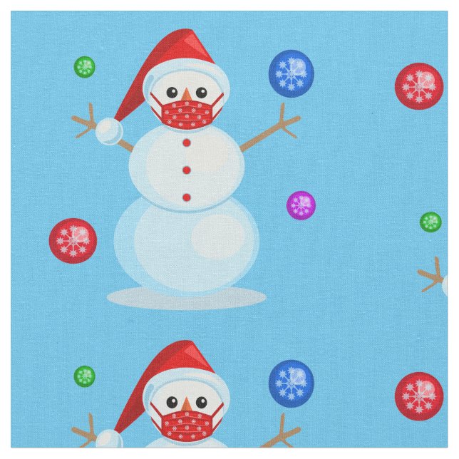 coronavirus christmas face mask snowman fabric (Close Up)