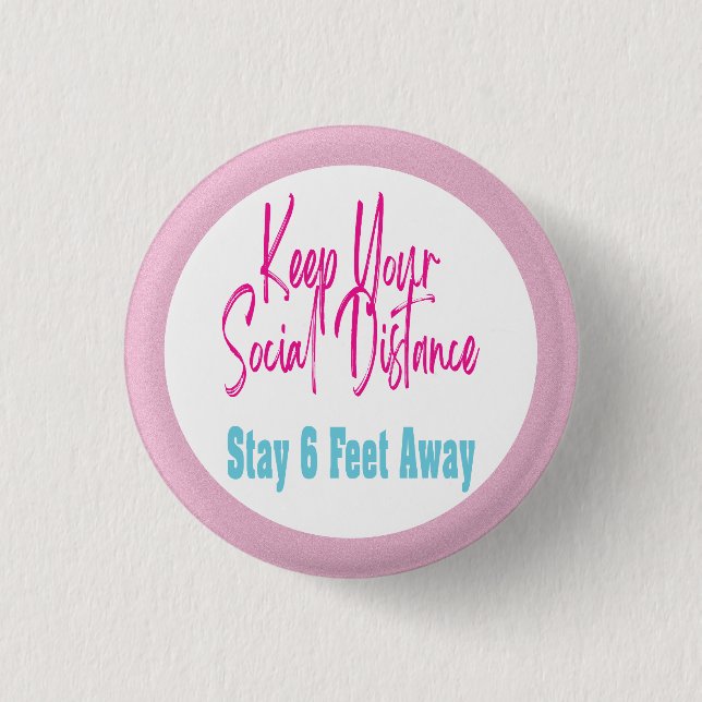 Coronavirus Health Warning Social Distancing Pink 3 Cm Round Badge (Front)