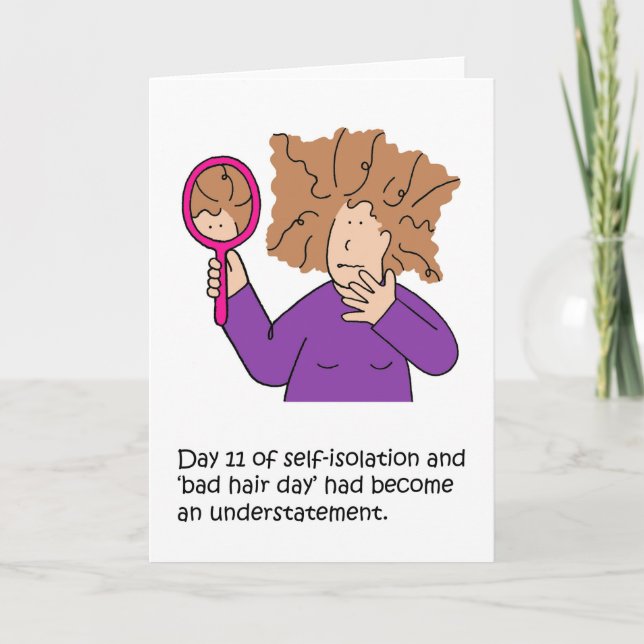 Coronavirus Self-isolation Bad Hair Day Cartoon Card (Front)