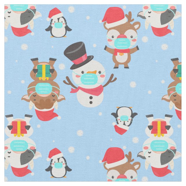 coronavirus snowman reindeer fabric (Close Up)