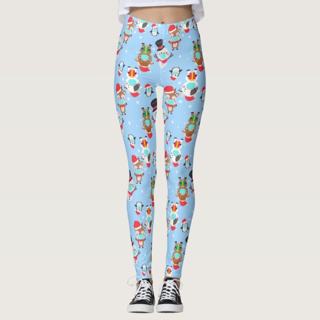 coronavirus snowman reindeer leggings (Front)