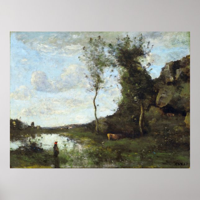 Corot - Peasant Woman and Cow At The Mare Poster (Front)