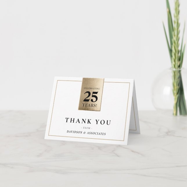 CORPORATE ANNIVERSARY business black white gold Thank You Card (Front)