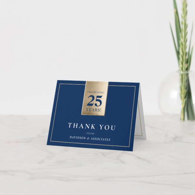 CORPORATE ANNIVERSARY business white navy gold Thank You Card (Front)