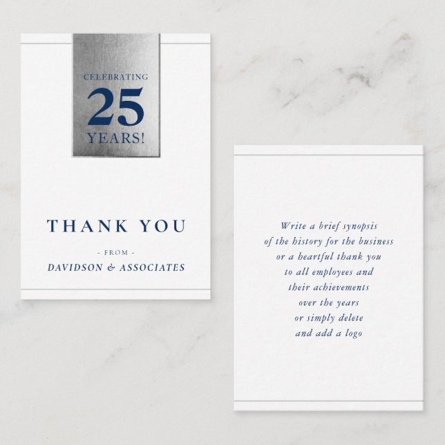 CORPORATE ANNIVERSARY business white navy silver Card (Front/Back)