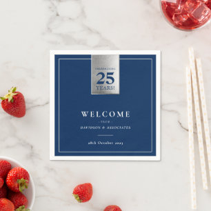 CORPORATE ANNIVERSARY business white navy silver Napkin