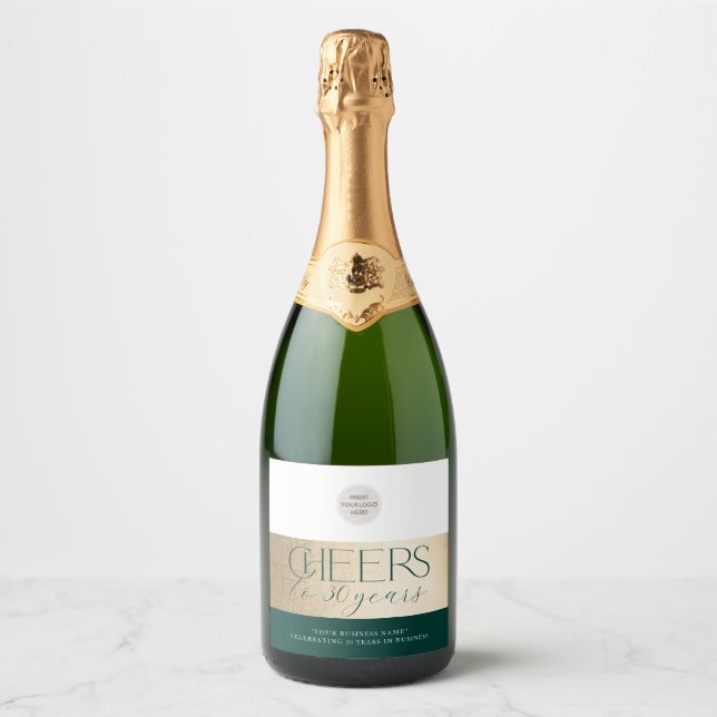CORPORATE ANNIVERSARY elegant business green gold Sparkling Wine Label (Front)