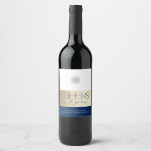 CORPORATE ANNIVERSARY elegant business navy gold Wine Label