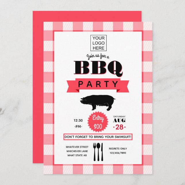 Corporate Barbecue add logo Invitation (Front/Back)