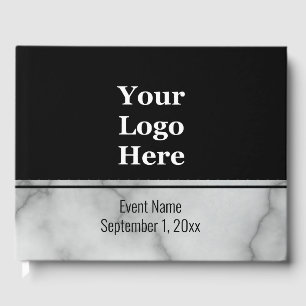 Corporate Black and Faux White Marble Your Logo Guest Book