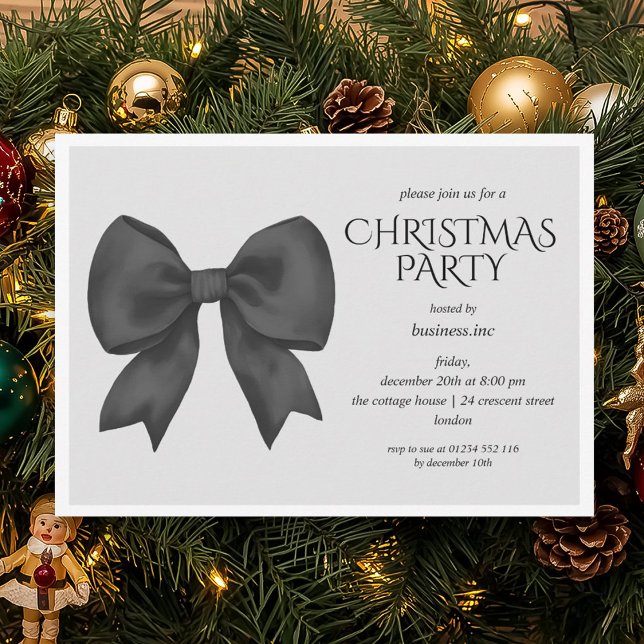 Corporate Black Bow Christmas Holiday Party  Invitation (Corporate Black Bow Christmas Holiday Party Invitation)