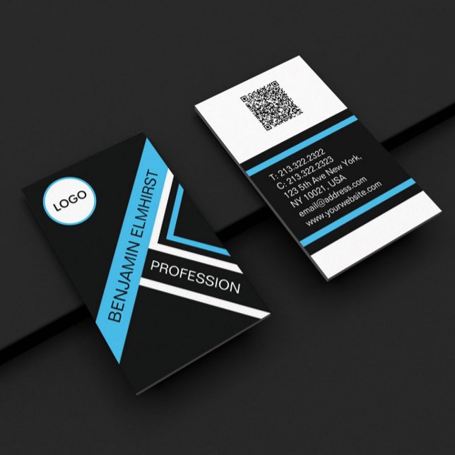 Corporate Blue and Black Colour Modern Style Business Card (Creator Uploaded)