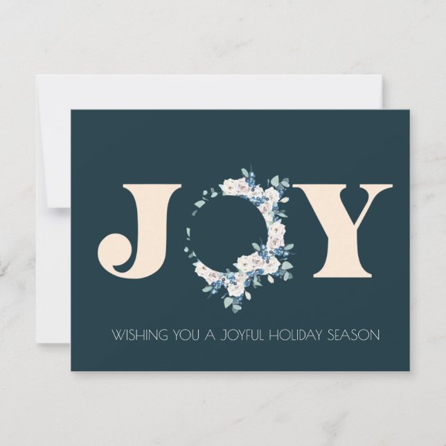 Corporate botanical Joy Christmas wreath Card (Front)