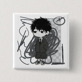 Corporate Burnout Relatable Chibi Boy Suit Illustr 15 Cm Square Badge