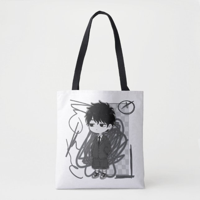 Corporate Burnout Relatable Chibi Boy Suit Illustr Tote Bag (Front)