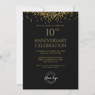 Corporate Business 10th Anniversary Black Gold Invitation