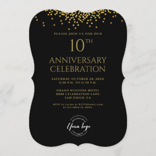 Corporate Business 10th Anniversary Black Gold  Invitation