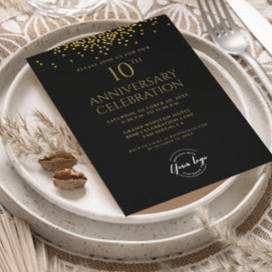 Corporate Business 10th Anniversary Black Gold Invitation