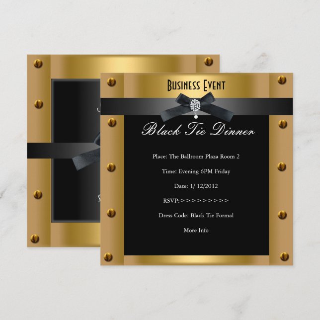 Corporate Business Formal Black Tie Gold Metal Invitation (Front/Back)