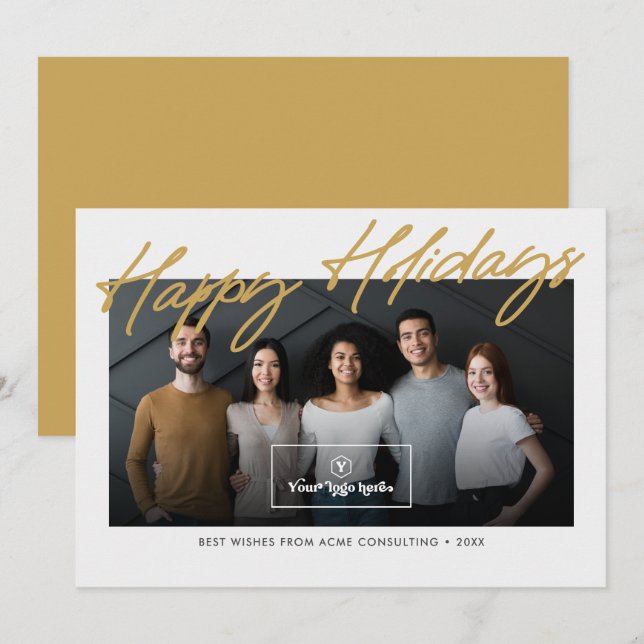 Corporate/Business Happy Holidays Photo & Logo Holiday Card (Front/Back)