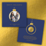 Corporate Business Logo Christmas Photo Card<br><div class="desc">A simple and stylish business or company Christmas navy blue and gold Christmas ornament "Happy Holidays" card design that can be customised to your logo,  photo and text. Customise further with your own card colour and texture.</div>