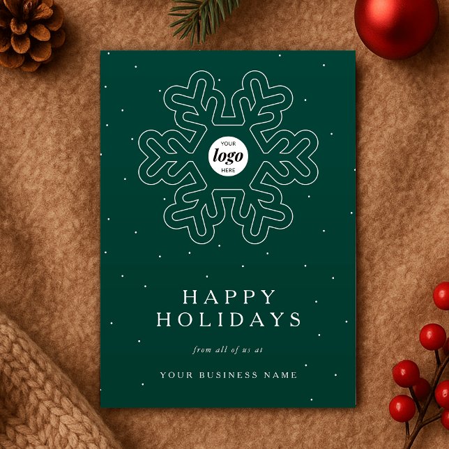 Corporate Business Logo Christmas Snowflake Green Holiday Card (Modern corporate business logo Christmas snowflake green and white holiday card)