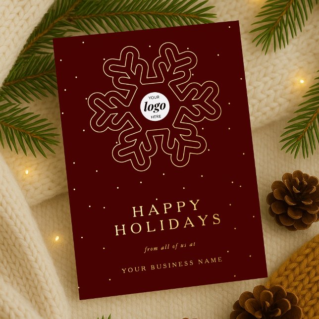 Corporate Business Logo Christmas Snowflake Red (Christmas snowflake design corporate business logo red and gold foil holiday card)