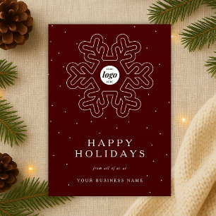 Corporate Business Logo Christmas Snowflake Red Holiday Card
