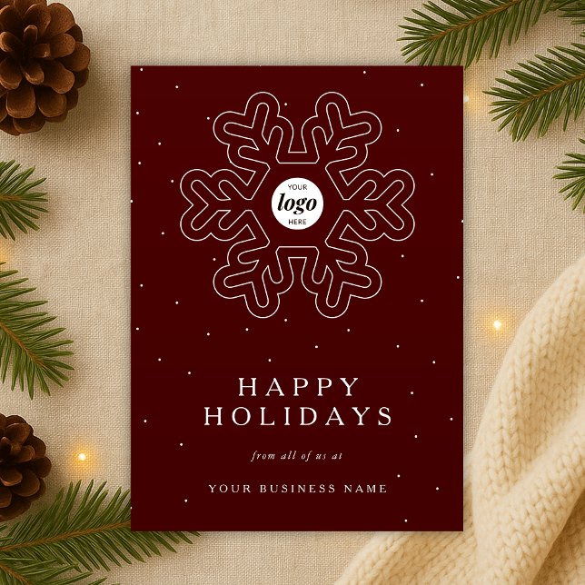 Corporate Business Logo Christmas Snowflake Red Holiday Card (Modern corporate business logo Christmas snowflake red and white holiday card)