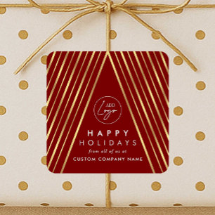 Corporate Business Logo Red Gold Christmas Tree Square Sticker