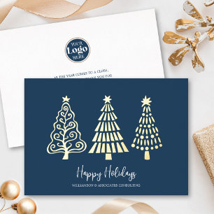 Corporate Business Logo Tree Navy Script Real Gold