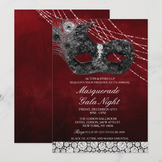 Corporate Business Masquerade Gala Invitation (Front/Back)