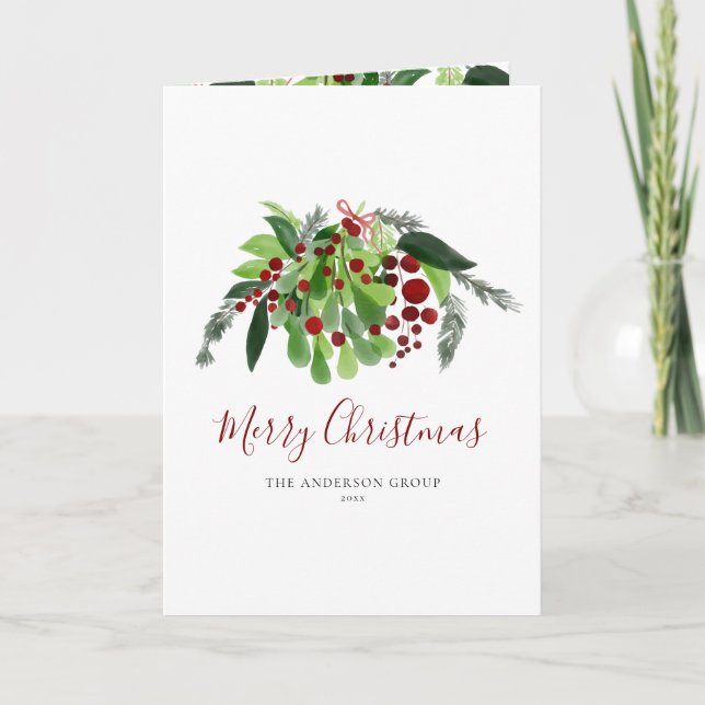 Corporate Business Red Berries Greenery Christmas Holiday Card (Front)