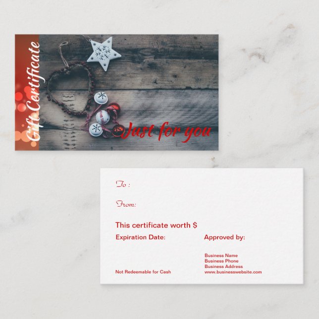 Corporate Business Rustic Holiday Gift Certificate (Front/Back)