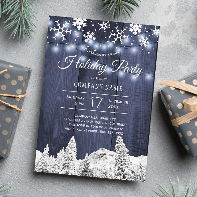 Corporate business snowflakes rustic holiday party invitation (Creator Uploaded)