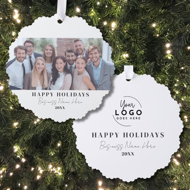 Corporate Christmas Black White Business Tree Decoration Card (Corporate Business Happy Holidays Christmas Ornament Card)