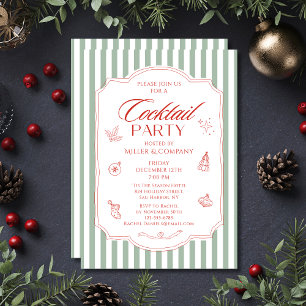 Corporate Christmas Cocktail Party Green Stripes Invitation