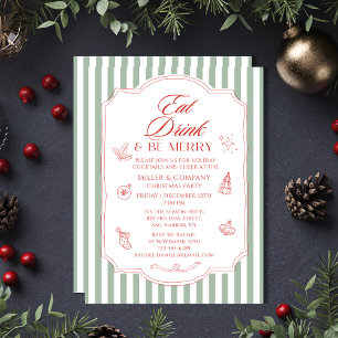 Corporate Christmas Cocktail Party Green Stripes Invitation