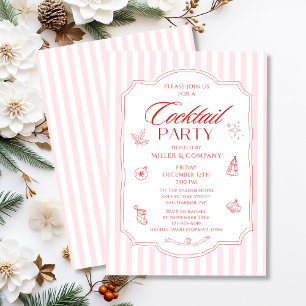Corporate Christmas Cocktail Party Pink Stripes Invitation
