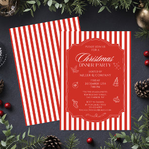 Corporate Christmas Dinner Party Red Stripes Invitation