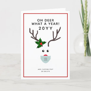 Corporate Christmas Logo Face Mask Reindeer Name Holiday Card