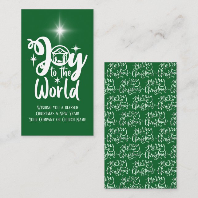 Corporate Christmas Nativity Green White Greeting Card (Front/Back)