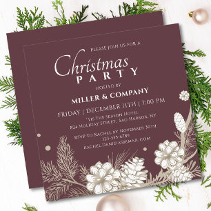 Corporate Christmas Party Burgundy Pinecones Invitation