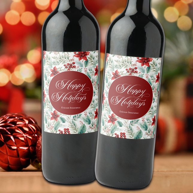 Corporate Christmas Party Greenery Poinsettia  Wine Label (Creator Uploaded)