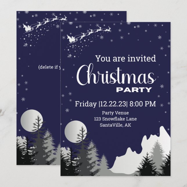 Corporate Christmas Party Invite Modern Blue  (Front/Back)