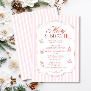 Corporate Christmas Party Pink White Stripes Invitation