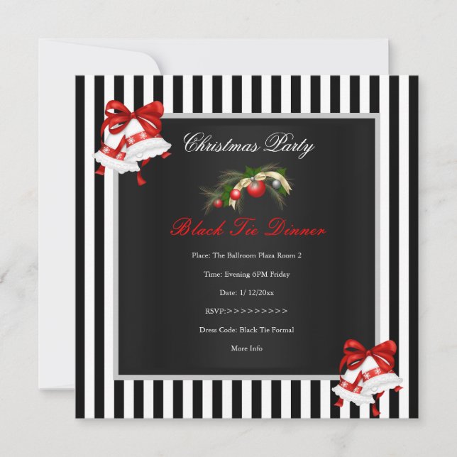 Corporate Christmas Party Red Black White Stripe Invitation (Front)