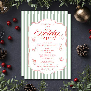 Corporate Christmas Party Sage Green Red Stripes Invitation