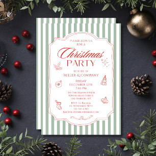 Corporate Christmas Party Sage Green Stripes Invitation