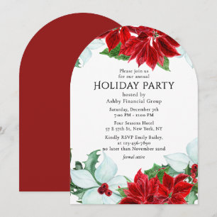 Corporate Christmas Party Watercolor Poinsettia Invitation